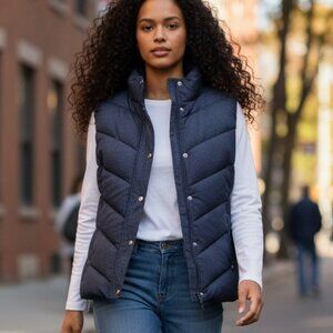The Gap Winter Warmth Quilted Vest Women’s LARGE Outerwear Blue Full Zip Front